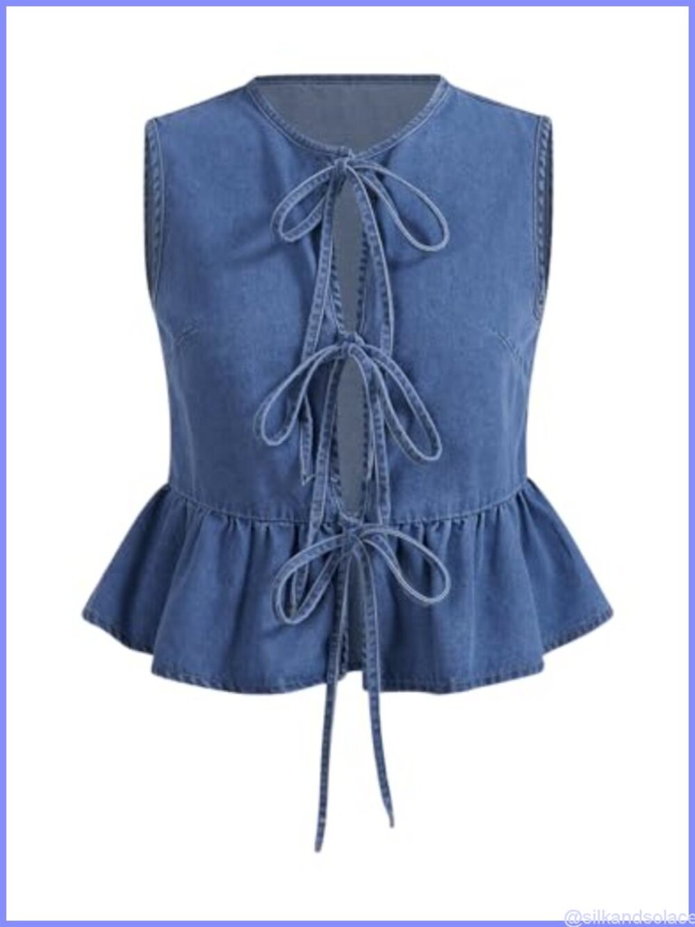 Plus Size Sleeveless Denim Vest Jean Jacket with Tie Front Ruffle Hem
